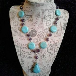 Amethyst Purple Turquoise Bead Statement Necklace